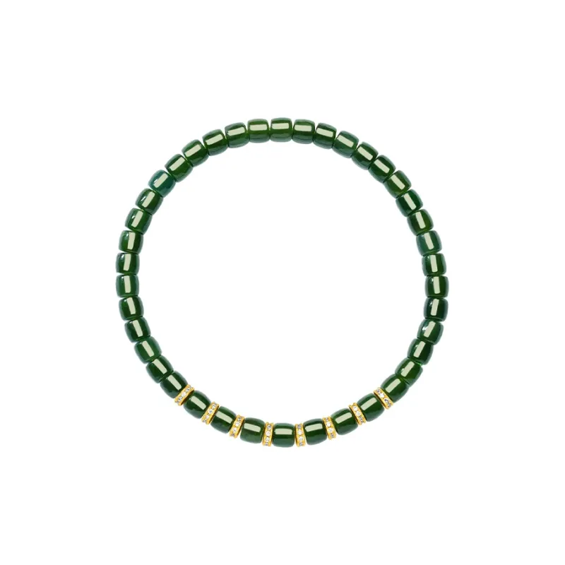 CHOW TAI SENG Hetian Jade Bracelet Plain Band With Cord Green Jade Unisex-1