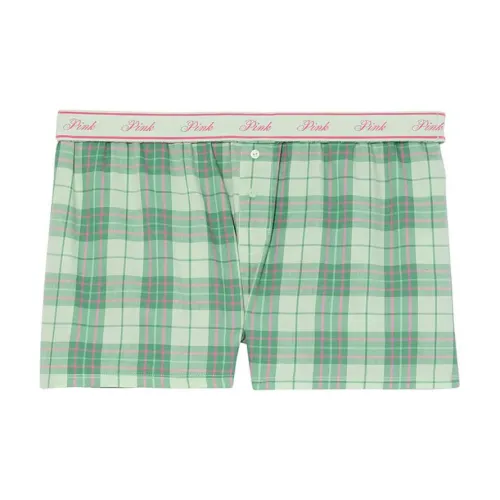Victoria's Secret PINK Flannel Boxy Pajama Shorts / Mint Green/pink Plaid Pajama Pants Women's Green