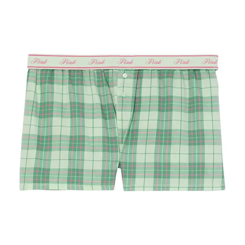Victoria's Secret PINK Flannel Boxy Pajama Shorts / Mint Green/pink Plaid Pajama Pants Women's Green-0