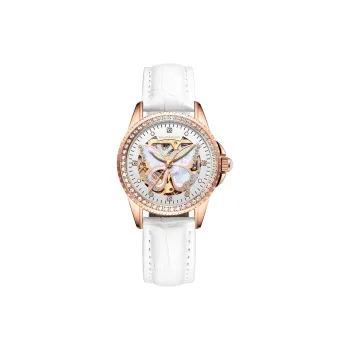 GUANQIN GJ16129.PD Mechanical Movement Genuine Leather Strap Watch Women's Watch Cut Out Dial