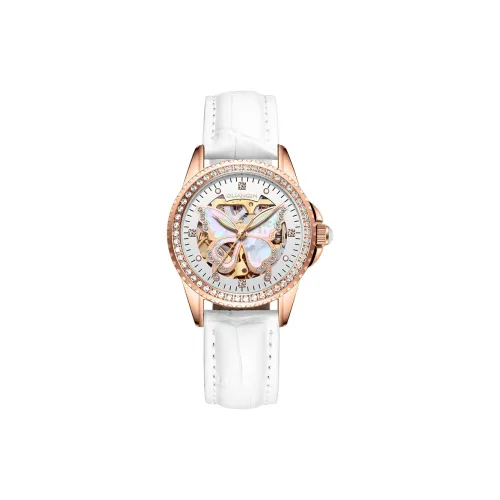 GUANQIN GJ16129.PD Mechanical Movement Genuine Leather Strap Watch Women's Watch Cut Out Dial