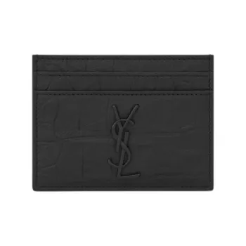SAINT LAURENT Monogram Leather Sheepskin Card Holder, Coin Purse Men's Black