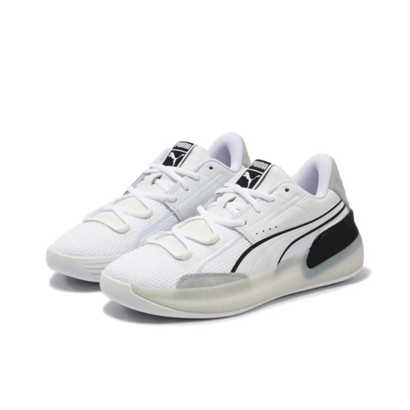 PUMA Clyde Hardwood Anti Slip Wear Resistant Low Top Basketball Shoes Unisex Black White-2
