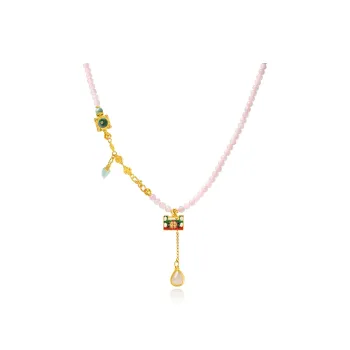 QIAOWUQIAONV Hetian Jade Necklaces Dusty Pink Women's