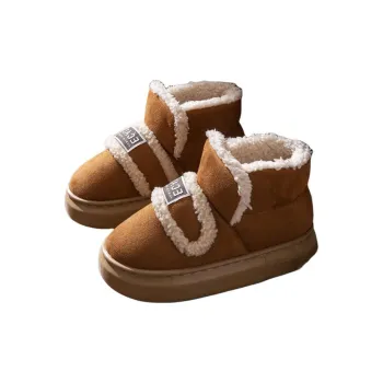 ECAC Cotton Slipper Winter With Back Support Indoor Home Warm Padded Shoes Slip-Resistant Platform Fleece-Lined