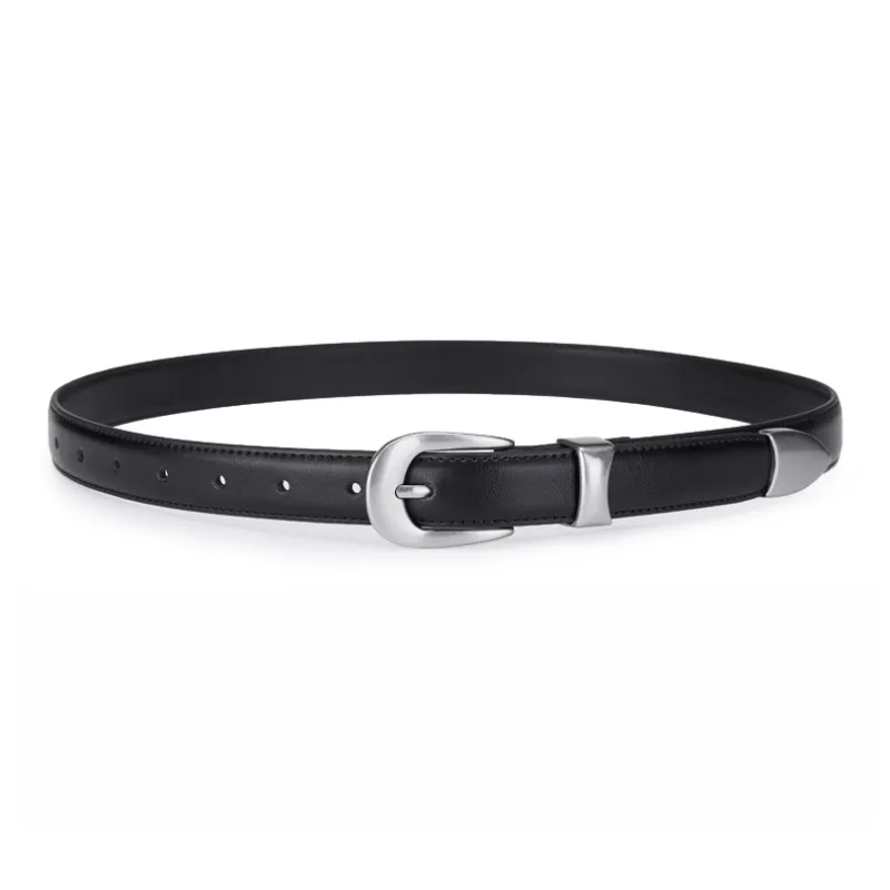 Jeccieziio Cow Leather Leather Belts Unisex Silver Width  2.5cm-0