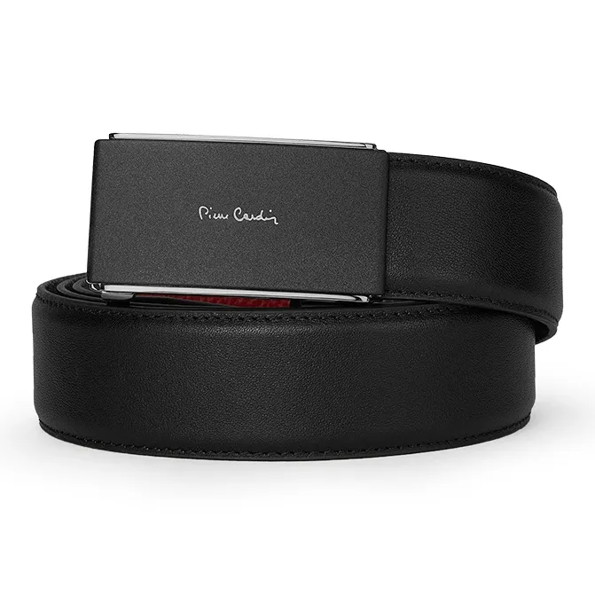 PIERRE CARDIN Top Grain Cow Leather Belts Men's Black Red 3.4cm-1