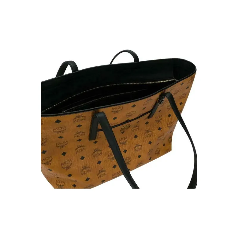 MCM Coated Canvas With Leather Tote Bag, Shopping Bag, Handbag, Shoulder Bag Medium Size Women's Brown-2