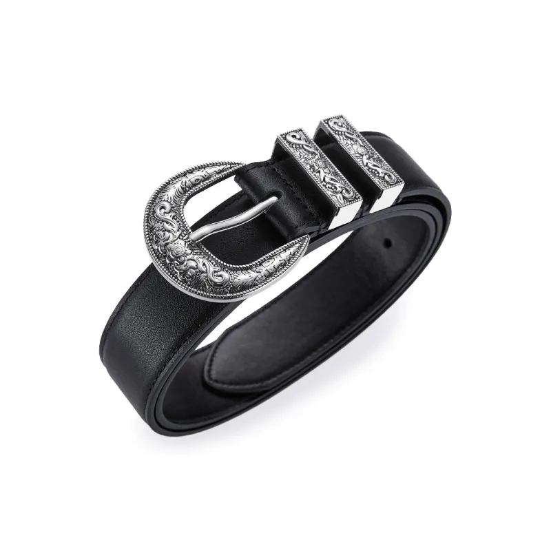 Jeccieziio Cow Leather Leather Belts Unisex Width  3.5cm Gift Box Sets-4