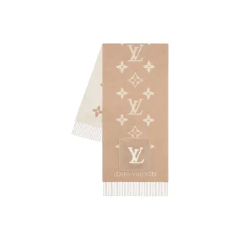 LOUIS VUITTON Cashmere, Jacquard, Mink Knit Scarves Women's Beige/Gray/Black/Pink