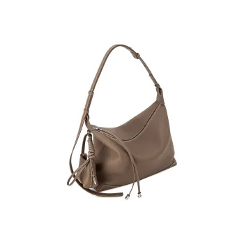 VENOF Cow Leather Shoulder Bag Large Size Women's Elephant Gray/Twilight Black
