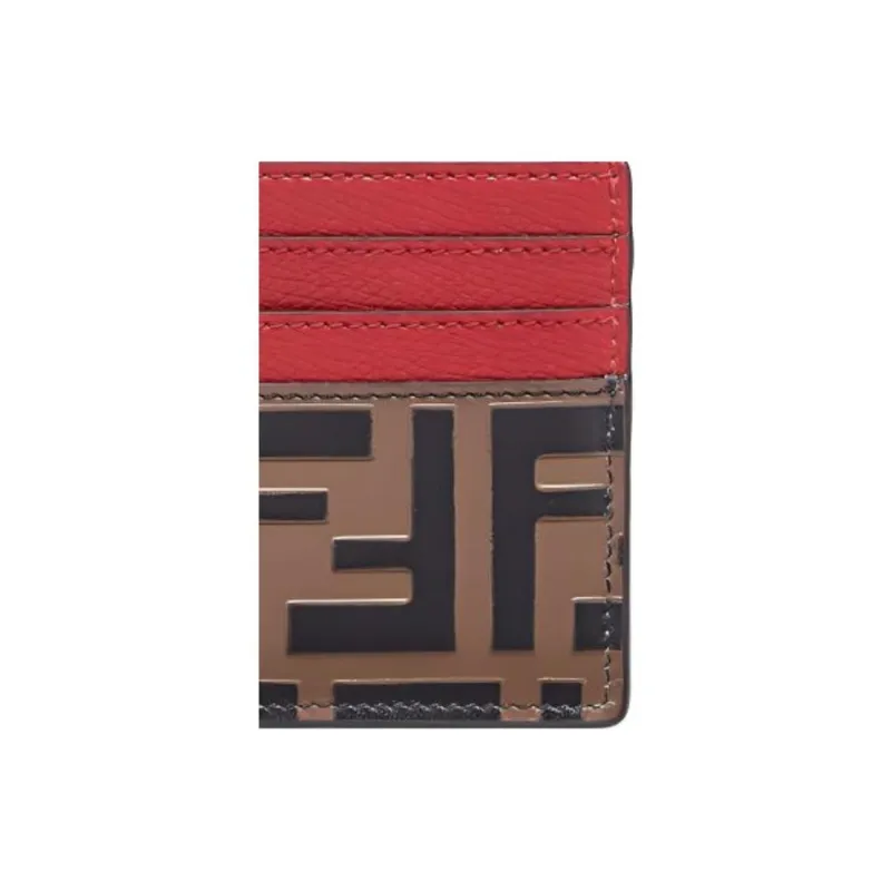 FENDI F Is Fendi Cow Leather Card Holder Women's Red-3