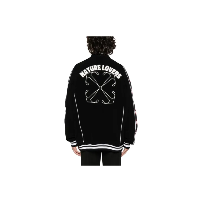 OFF WHITE Logo Embroidered Zip Up Varsity Jacket-3