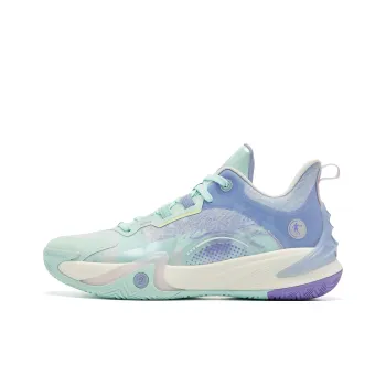 QIAODAN Phantom 6.0 Smoke Waves Mid Top Basketball Shoes Men's Cyan Blue Purple