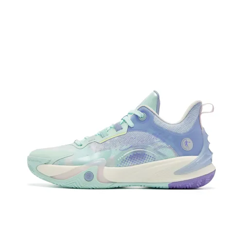 QIAODAN Phantom 6.0 Smoke Waves Mid Top Basketball Shoes Men's Cyan Blue Purple