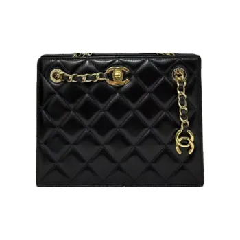 CHANEL Shiny Lambskin Crossbody Bag Shoulder Bag Small Size Women's Black