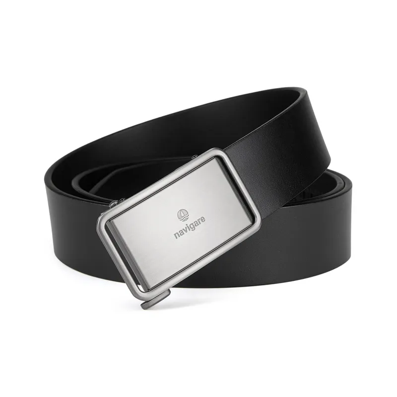 NAVIGARE Top Grain Leather Cow Leather Belts Men's Gunmetal Matte Black Width 3.6cm-0