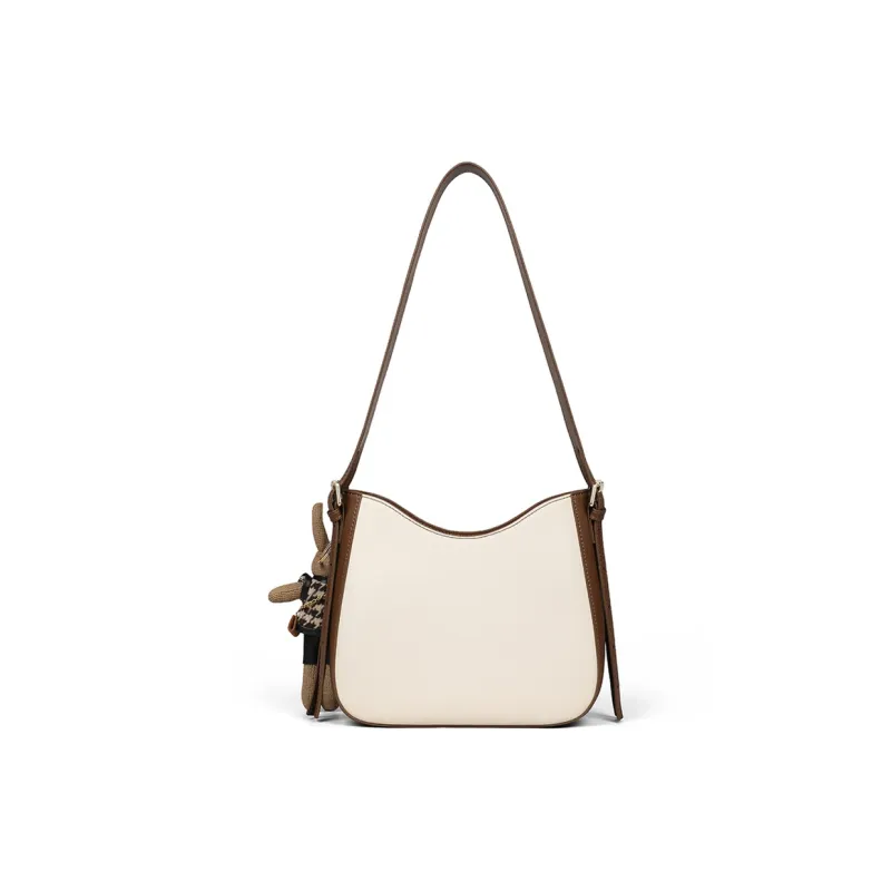 COMELY Split Cow Leather With Synthetic Leather Shoulder Bag, Crossbody Bag Regular Women's Ecru Coffee-2