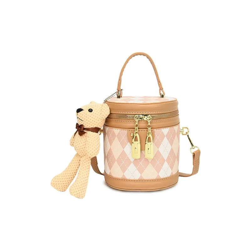 HCXK PU Bucket Bag, Portable Crossbody Bag, Shoulder Bag Unisex Black/Ecru/Khaki/Pink-12