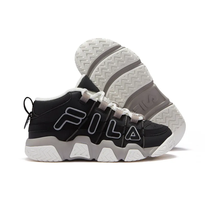 FILA FUSION BARRICADE Puffy Shoes Wear Resistant Mid Top Vintage Basketball Shoes Women's Black White-4