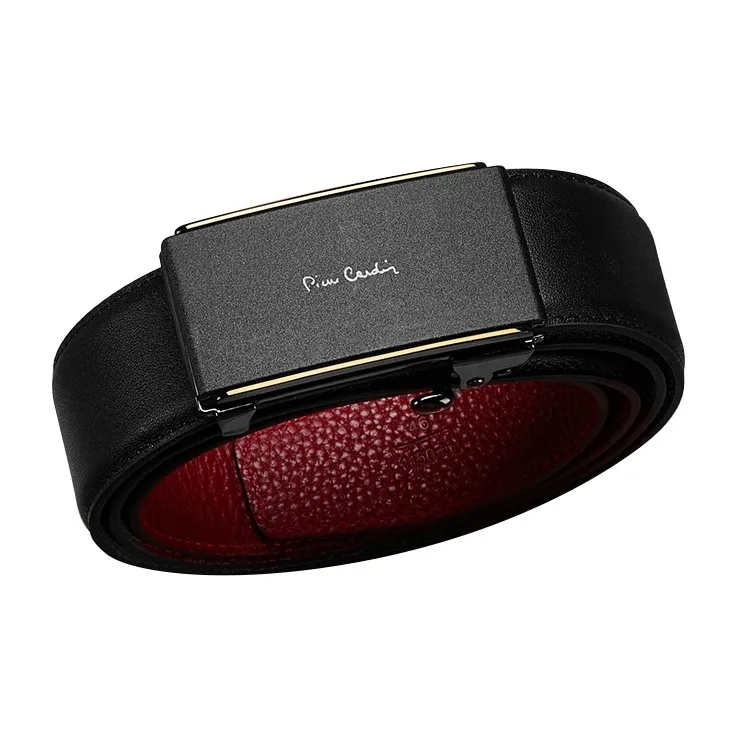 PIERRE CARDIN Top Grain Cow Leather Belts Men's Black Red 3.4cm-7