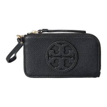 TORY BURCH Miller Natural Grain Leather Card Holder Women's Black