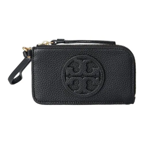 TORY BURCH Miller Natural Grain Leather Card Holder Women's Black