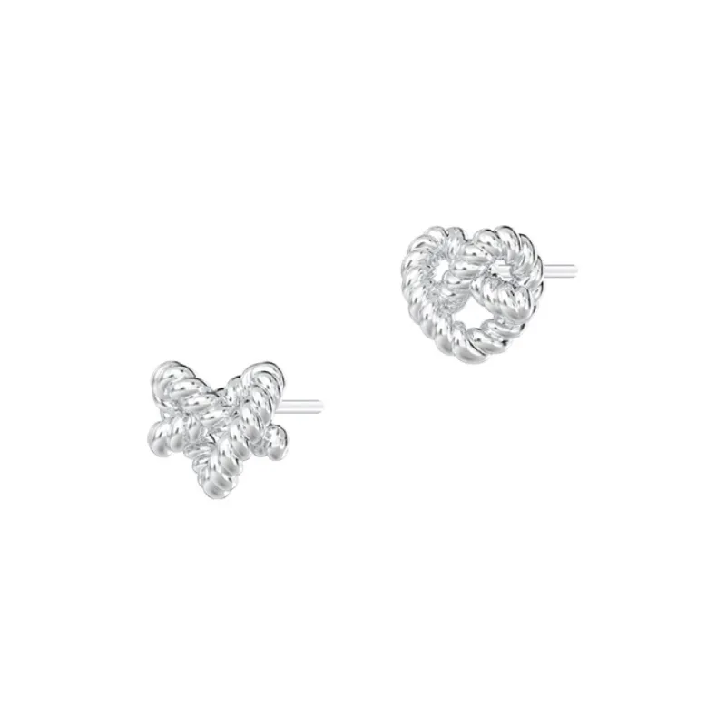 Mistova JEWELRY White Gold Plated S925 Silver Heart Tie Up Knot Stud Earrings Unisex-1