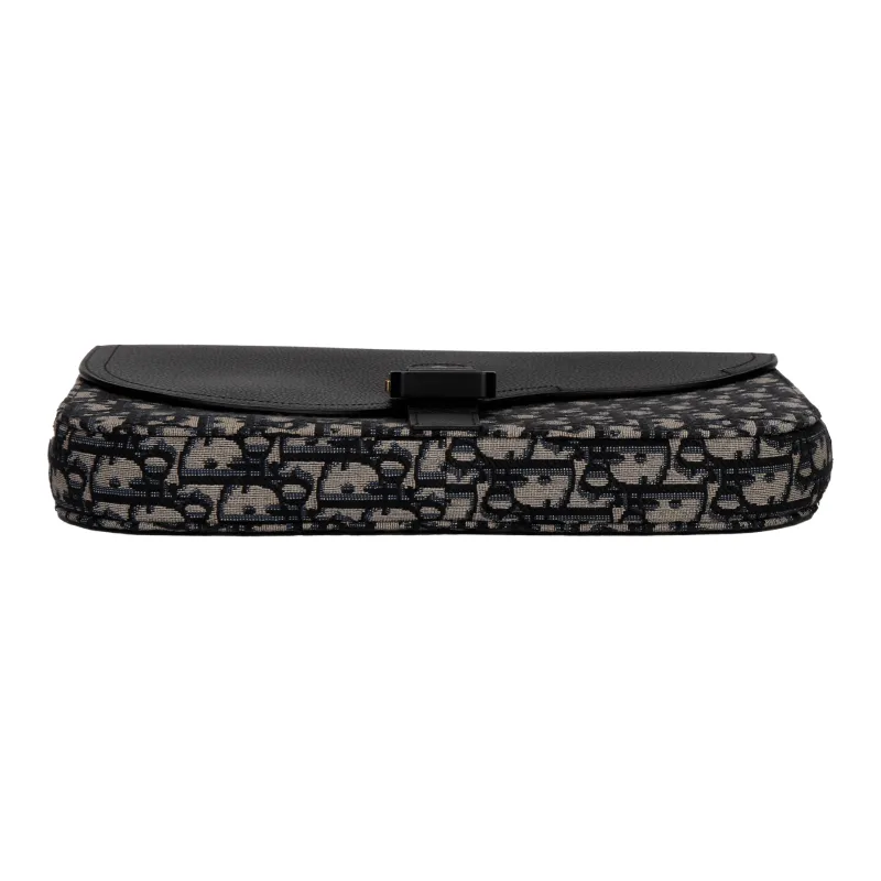DIOR Oblique Print With Grain Cow Leather Clutch Men's Black/Beige-6