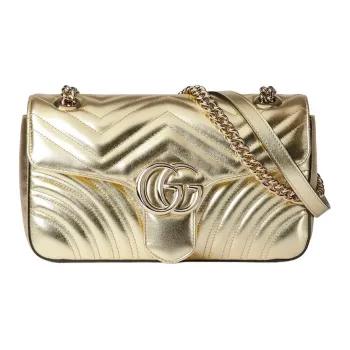GUCCI GG Marmont Leather Crossbody Bag Shoulder Bag Small Size Women's White Gold