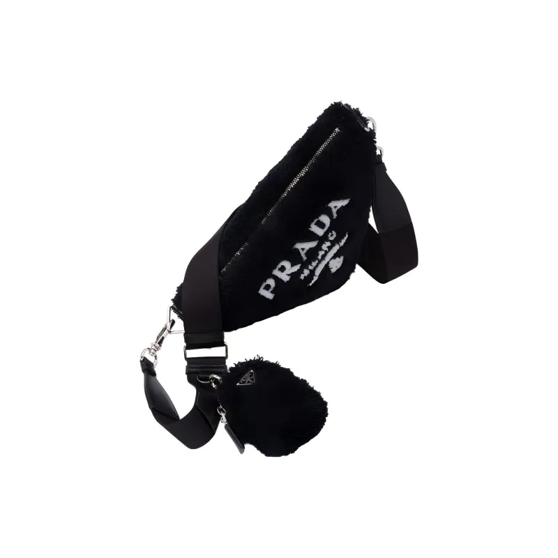 PRADA Triangle Fabric With Leather Accents Crossbody Bag Shoulder Bag Mini Women's Black-1