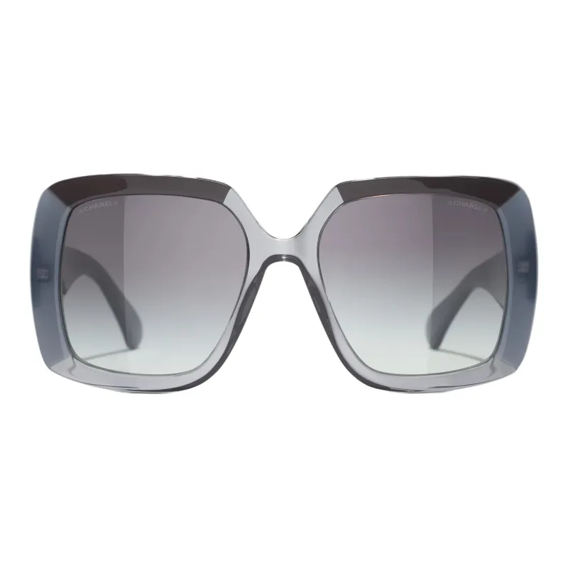CHANEL High-grade Resin Square Sunglasses Unisex Gray Blue-0