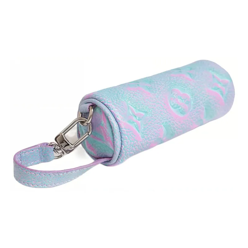 LOUIS VUITTON Papillon Cow Leather Cylinder Bag Handbag Women's Blue Pink-3