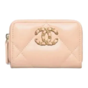 CHANEL Smooth Finish Lambskin Coin Purse Women's Beige