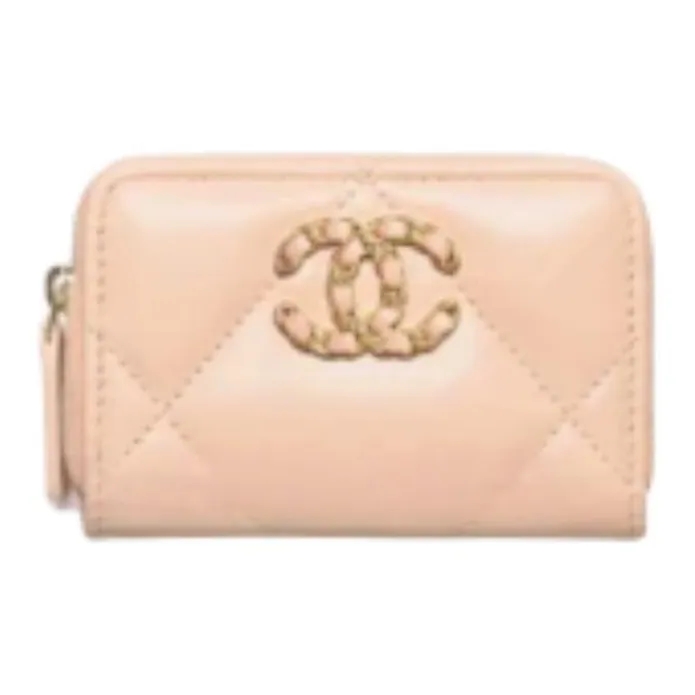 CHANEL Smooth Finish Lambskin Coin Purse Women's Beige-0