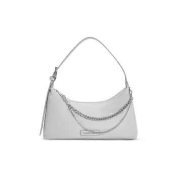 CHARLES&KEITH PU, Textile Mixture Shoulder Bag Small Size Women's Noir Black/Light Gray