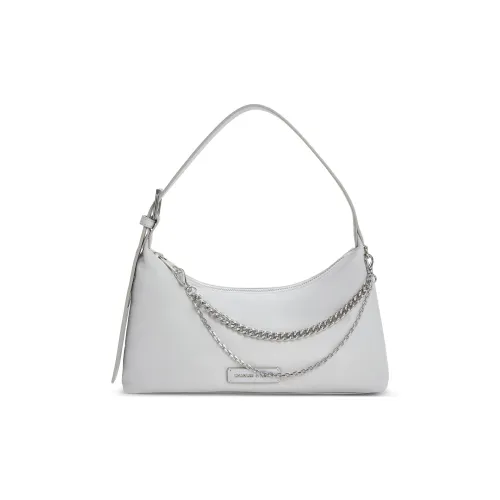 CHARLES&KEITH PU, Textile Mixture Shoulder Bag Small Size Women's Noir Black/Light Gray