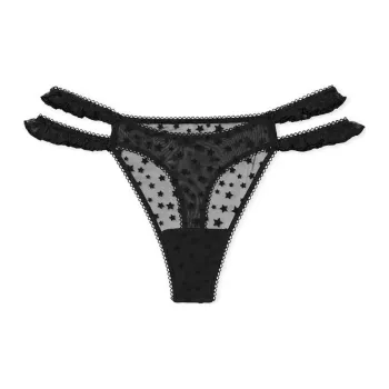 Victoria's Secret PINK Wink Strappy Thong Panty / Pure Black Underpants Women's 1 Pack Black