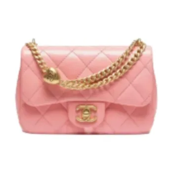 CHANEL Shiny Lambskin Shoulder Bag Women's Light Pink Red
