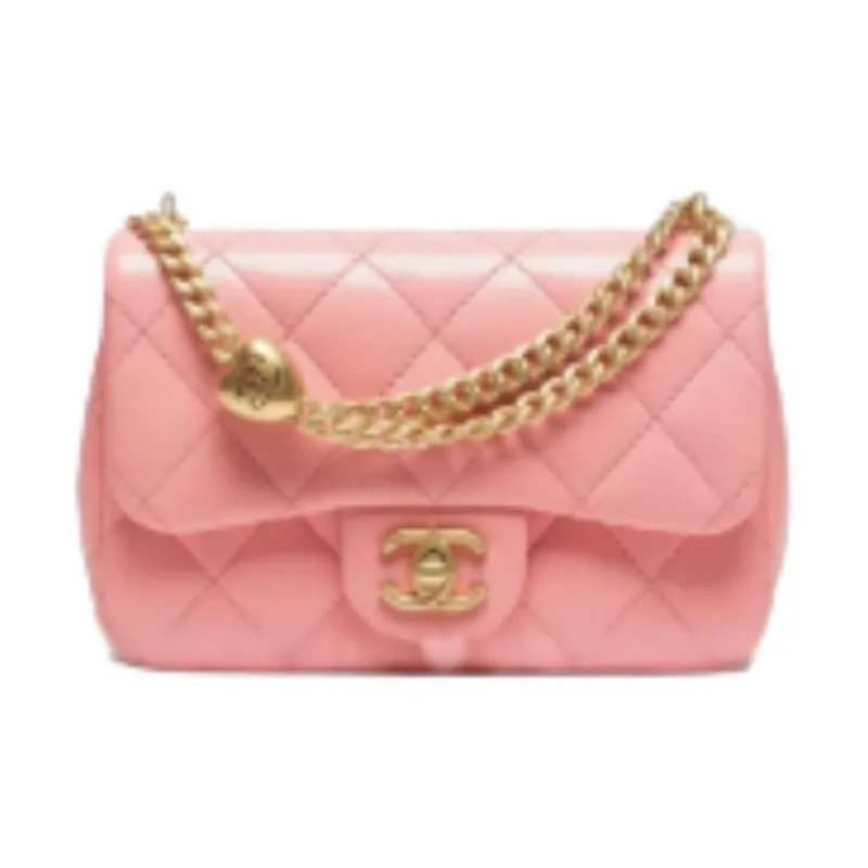 CHANEL Little Golden Ball Shiny Lambskin Shoulder Bag Women's Light Pink Red-0