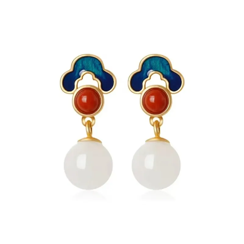 XIFULI Hetian Jade Earrings Pale Greenish White Jade Women's-0