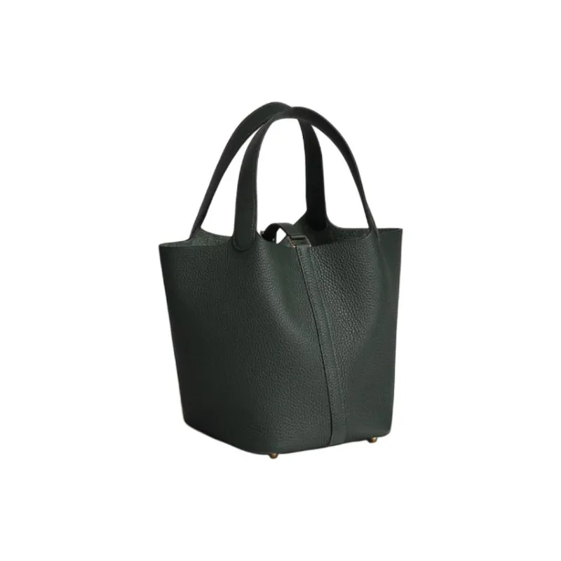 HERMES Picotin Lock Clemence Calfskin Basket Bag Handbag Bucket Bag Women's 67 Vert Fonce Dark Green-2