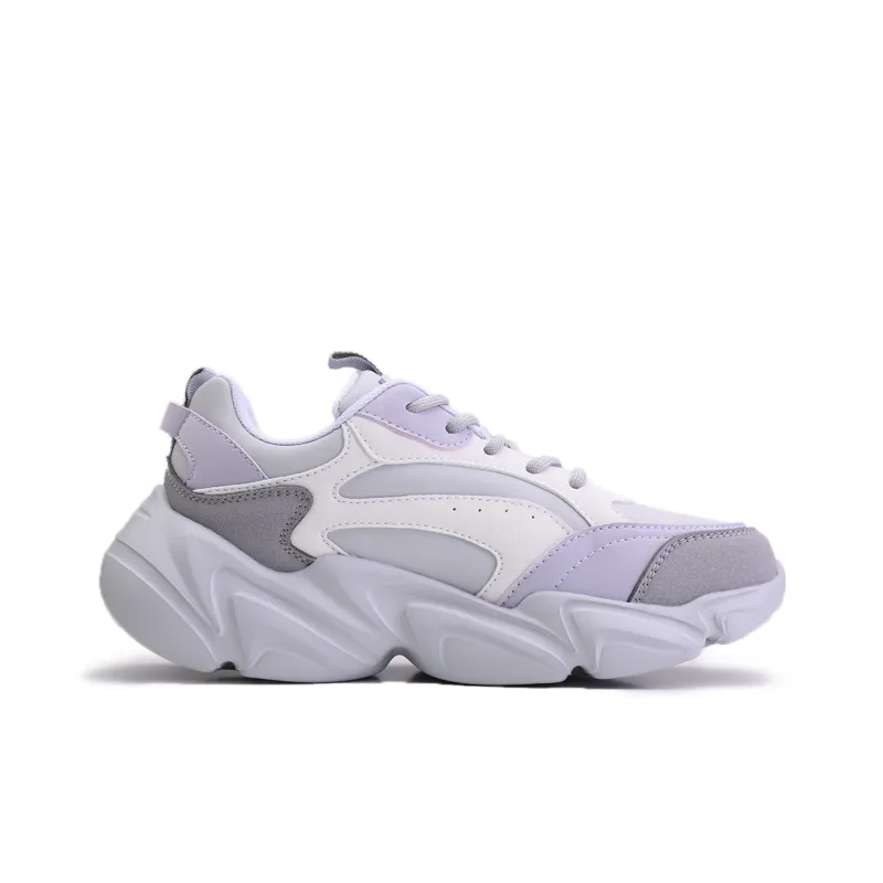 Warrior Anti-Slip And Wear-Resistant Lightweight Low-Top Chunky Sneakers Women's Ash Beige Purple-1