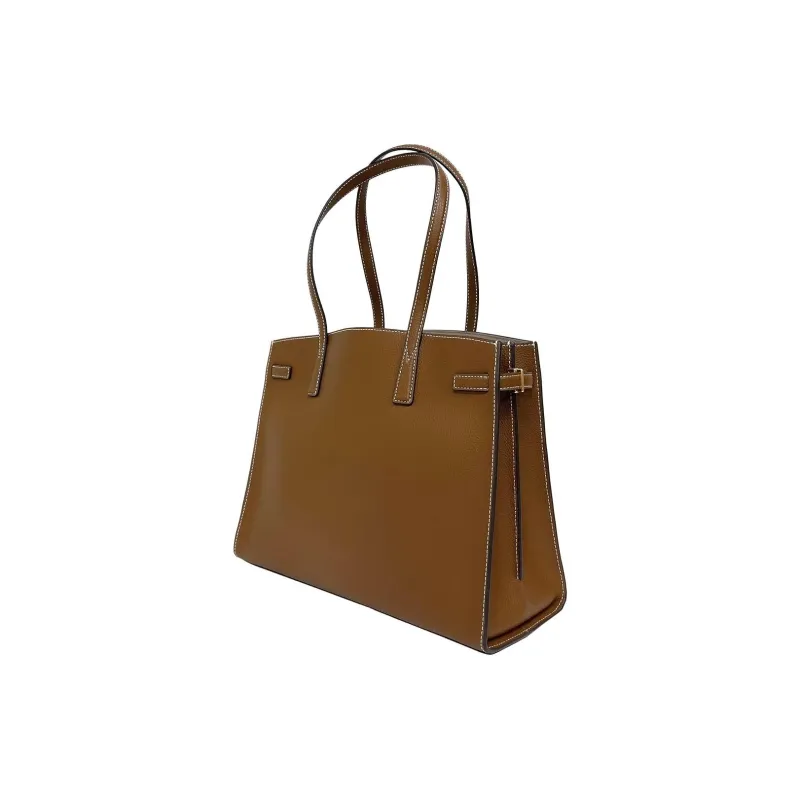 TORY BURCH Robinson Leather Tote Bag, Shopping Bag, Shoulder Bag, Handbag Women's Brown-1