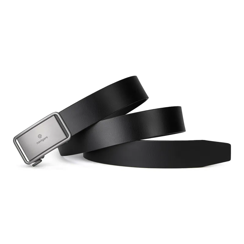 NAVIGARE Top Grain Leather Cow Leather Belts Men's Gunmetal Matte Black Width 3.6cm-11