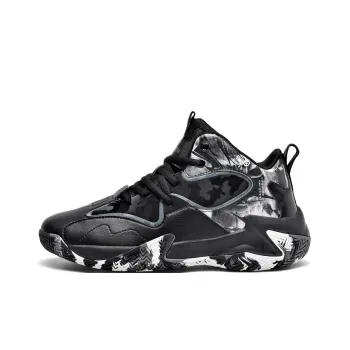 BIANSULONG Anti Slip And Wear Resistant Rebound Mid Top Basketball Shoes Unisex Black Gray