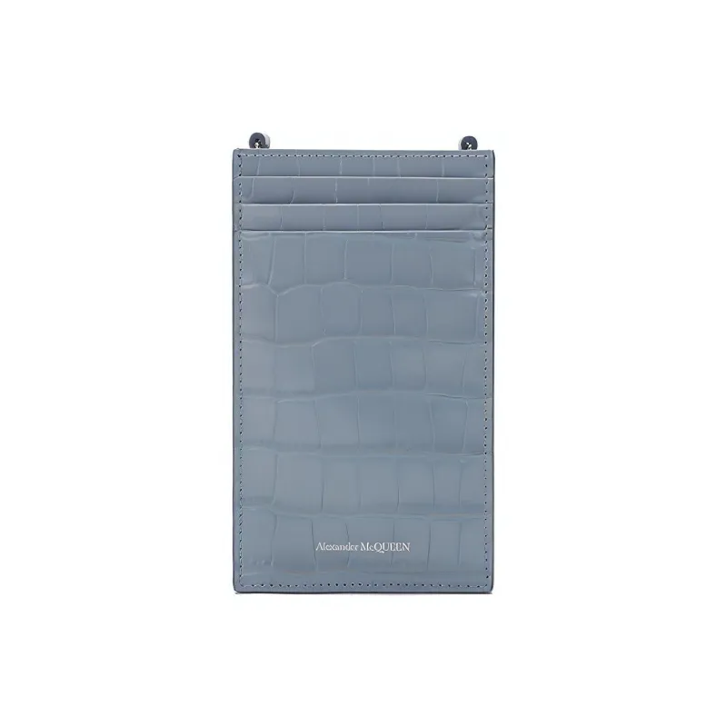 Alexander McQueen Calfskin Cell Phone Pouch, Shoulder Bag, Crossbody Bag Women's Blue Gray-3