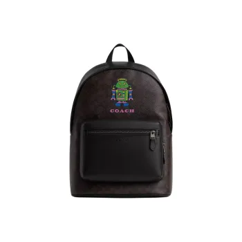 COACH Coated Canvas Backpack Large Size Women's Walnut Wood Multicolor