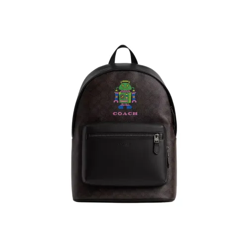 COACH Coated Canvas Backpack Large Size Women's Walnut Wood Multicolor