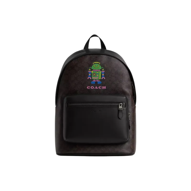 COACH Coated Canvas Backpack Large Size Women's Walnut Wood Multicolor-0